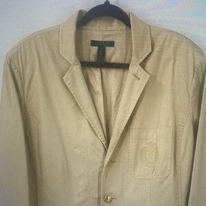 Ralph Lauren LRL Blazer Womens sz 2X Tan Cotton Twill Crest preppy old money